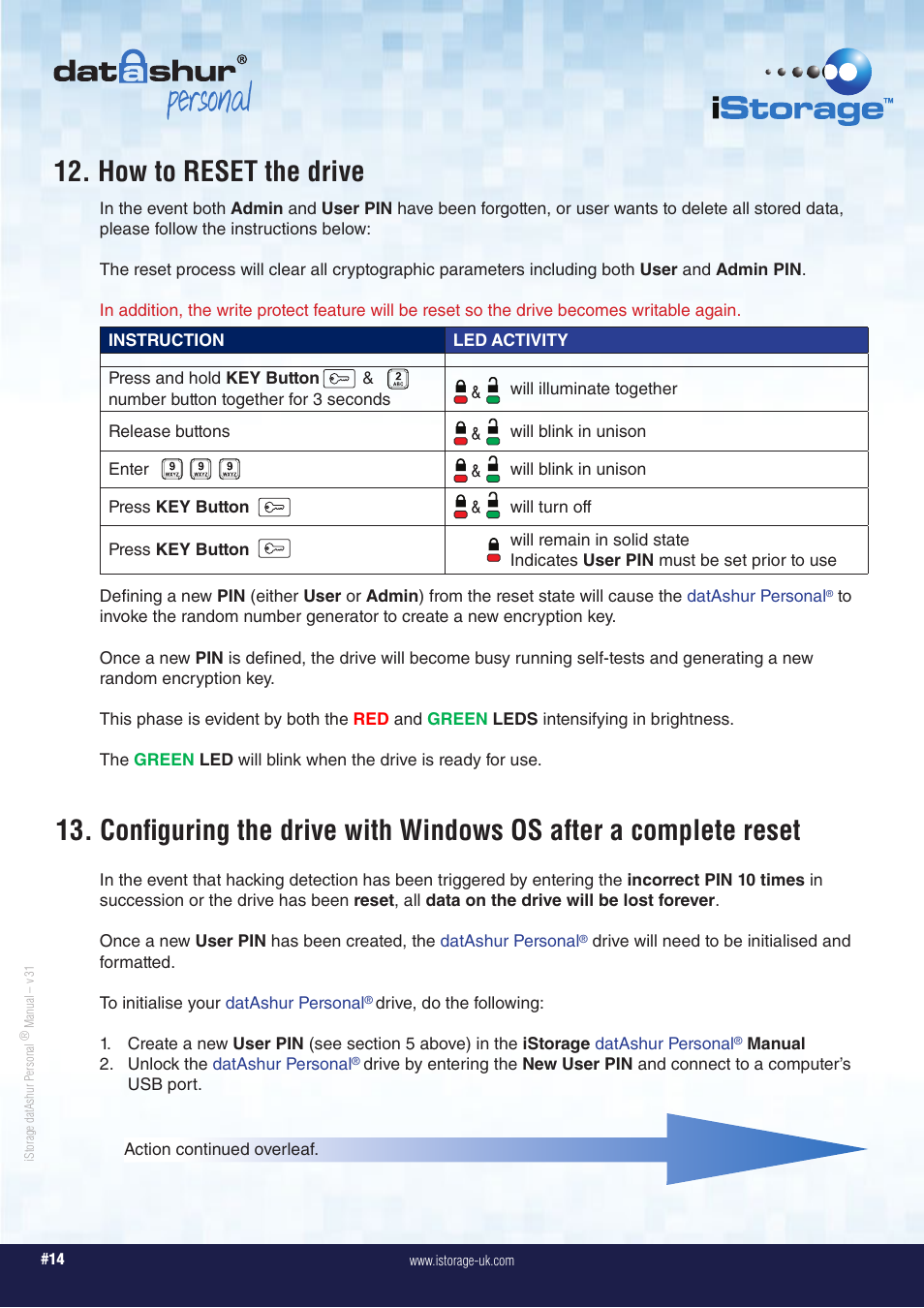 Personal, How to reset the drive | iStorage datAshur Personal Manual User Manual | Page 14 / 28