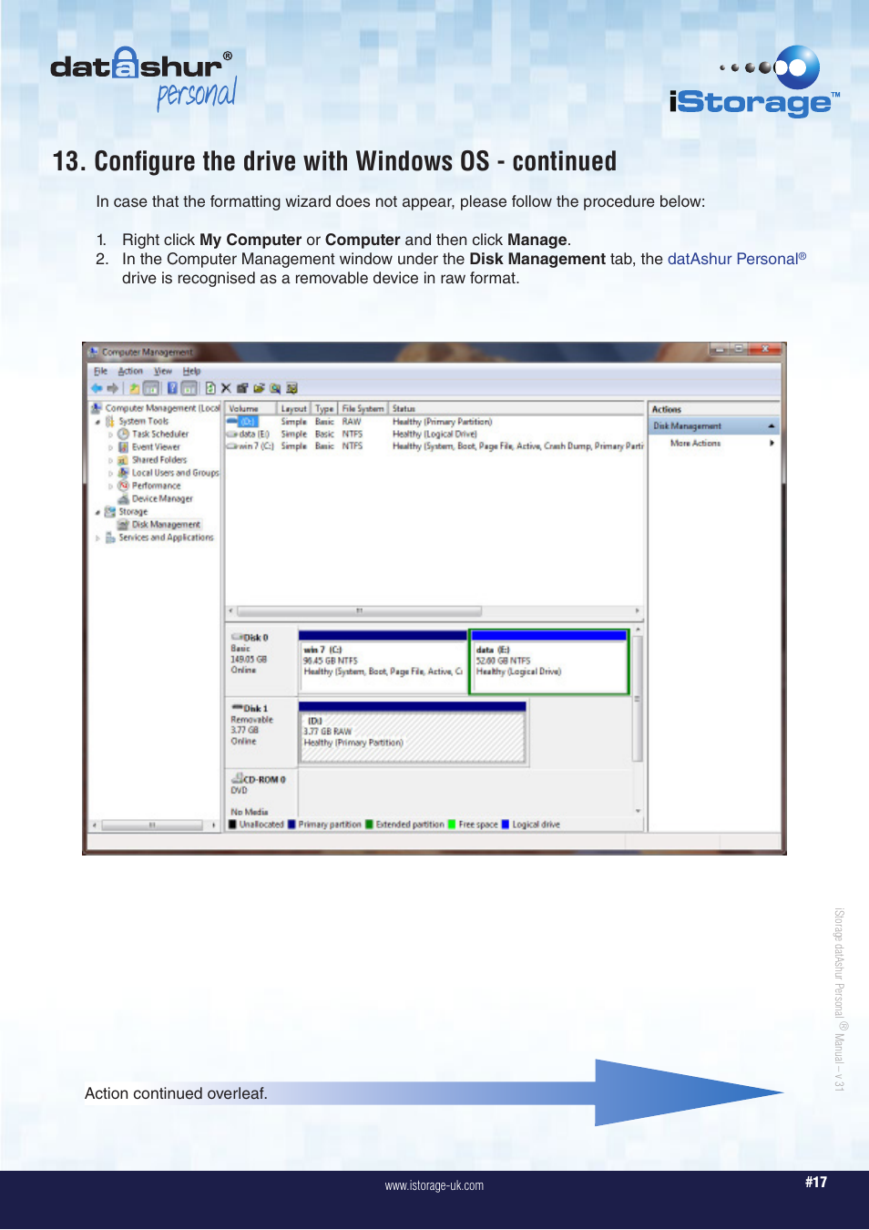 Personal, Configure the drive with windows os - continued | iStorage datAshur Personal Manual User Manual | Page 17 / 28