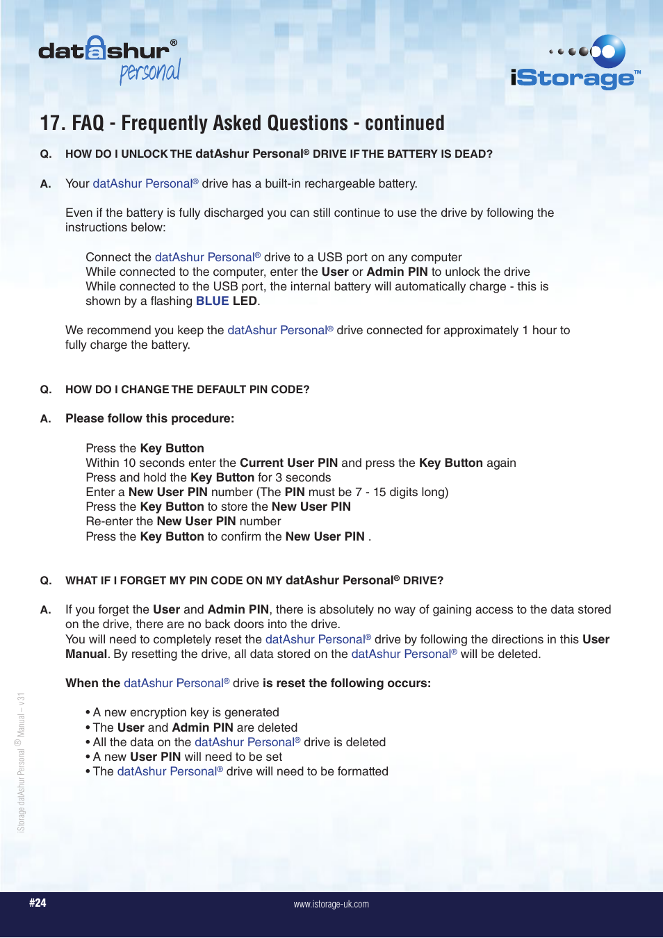 Personal, Faq - frequently asked questions - continued | iStorage datAshur Personal Manual User Manual | Page 24 / 28
