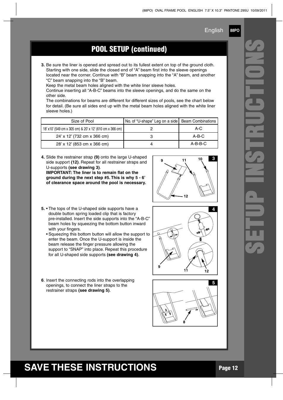 Ss ee tt uu pp ii nn ss tt rr uu cc tt iioo nn ss | Intex 20 FT X 12 FT X 48 IN OVAL FRAME POOL User Manual | Page 12 / 21