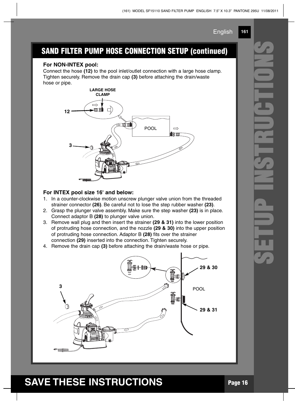 Ss ee tt uu pp ii nn ss tt rr uu cc tt iioo nn ss | Intex SF15110 Krystal Clear 2012 User Manual | Page 16 / 30