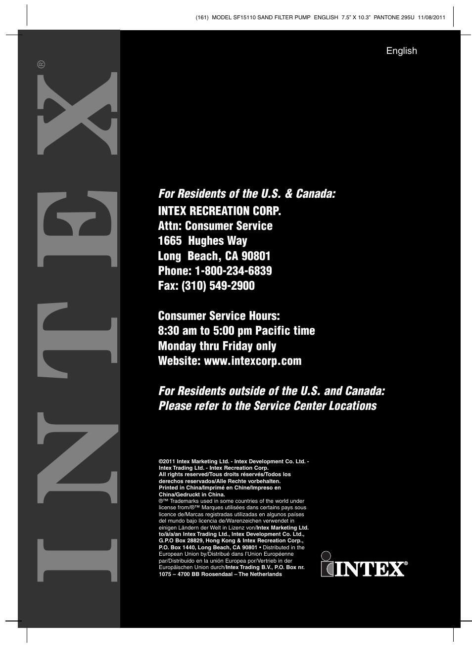 Intex SF15110 Krystal Clear 2012 User Manual | Page 30 / 30