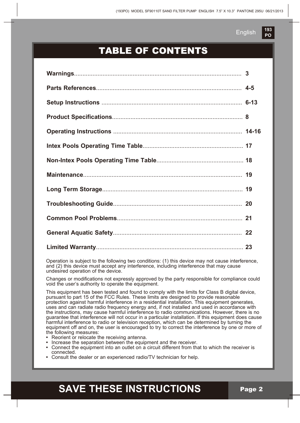 Intex SF90110T Krystal Clear 2014 User Manual | Page 2 / 23
