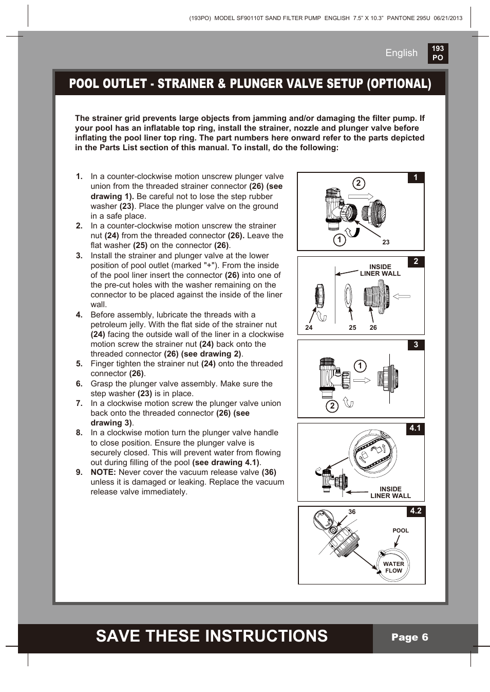 Save these instructions, English, Page 6 | Intex SF90110T Krystal Clear 2014 User Manual | Page 6 / 23