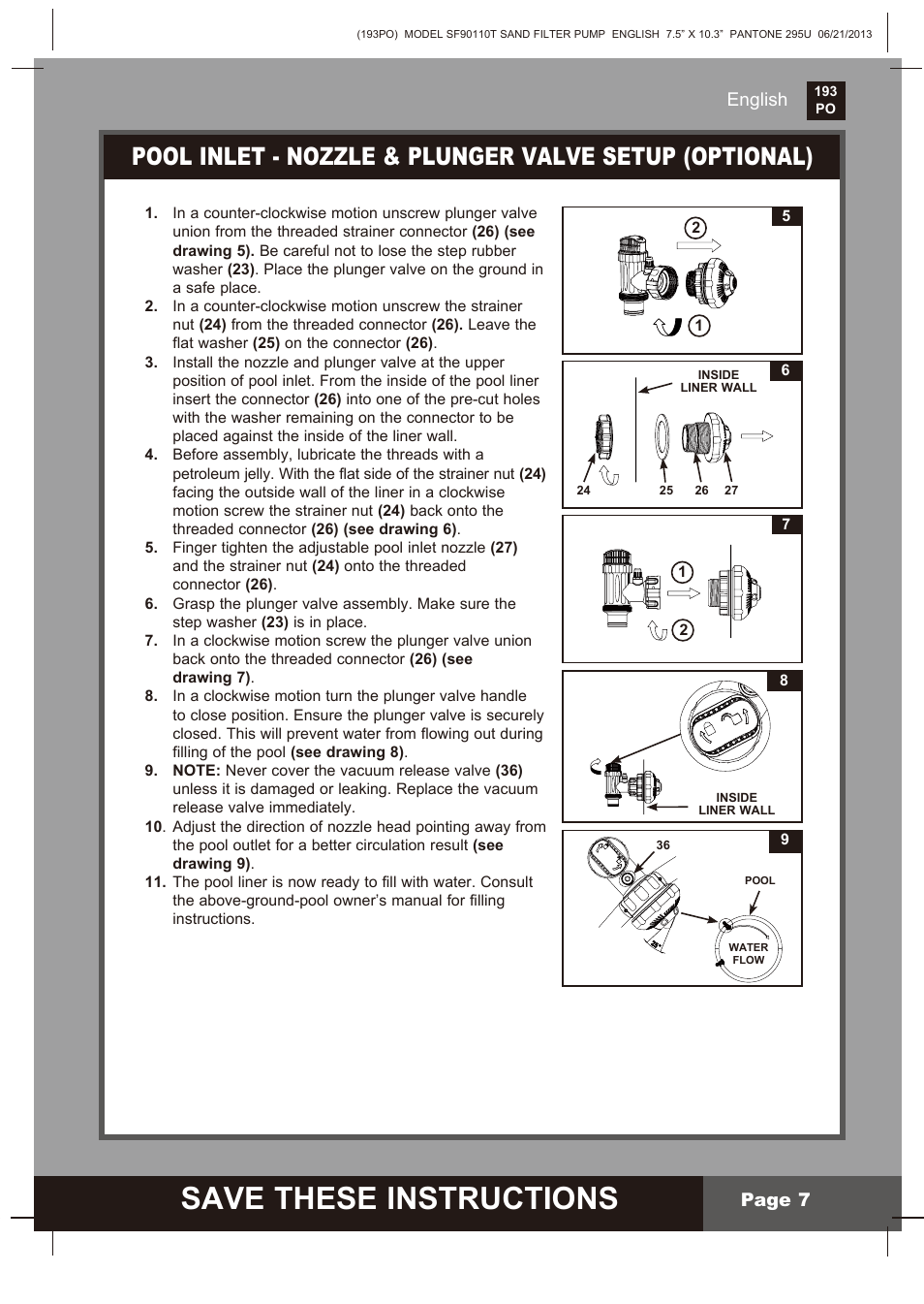 Save these instructions, English, Page 7 | Intex SF90110T Krystal Clear 2014 User Manual | Page 7 / 23