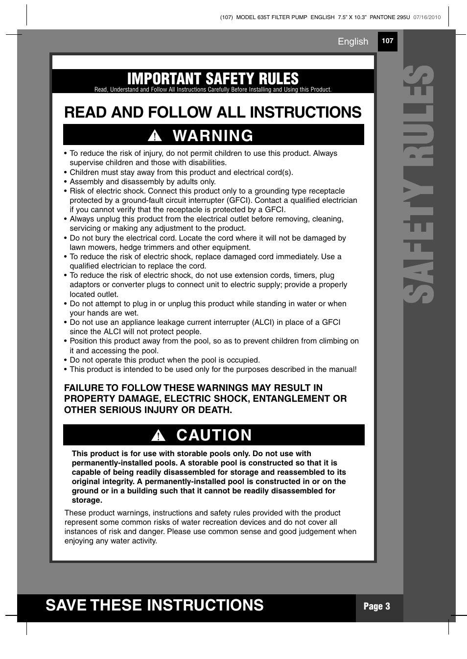 Ss aa ff ee tt yy rr uu ll ee ss | Intex 635T Krystal Clear 2011 User Manual | Page 3 / 19