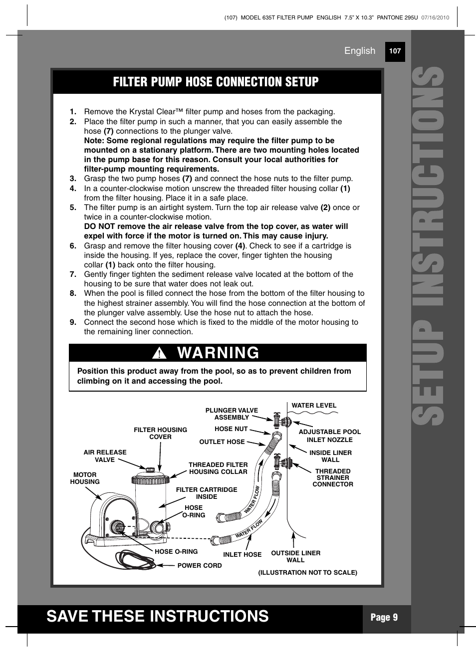 Ss ee tt uu pp ii nn ss tt rr uu cc tt iioo nn ss, Save these instructions, Warning | Intex 635T Krystal Clear 2011 User Manual | Page 9 / 19