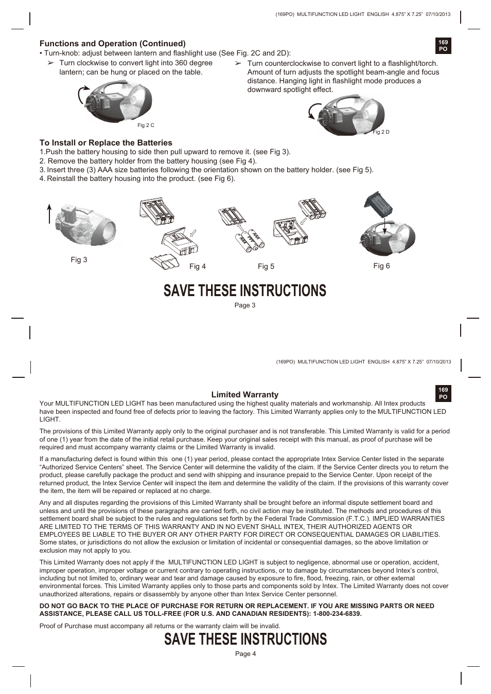 Save these instructions | Intex CL1110 2014 User Manual | Page 2 / 2