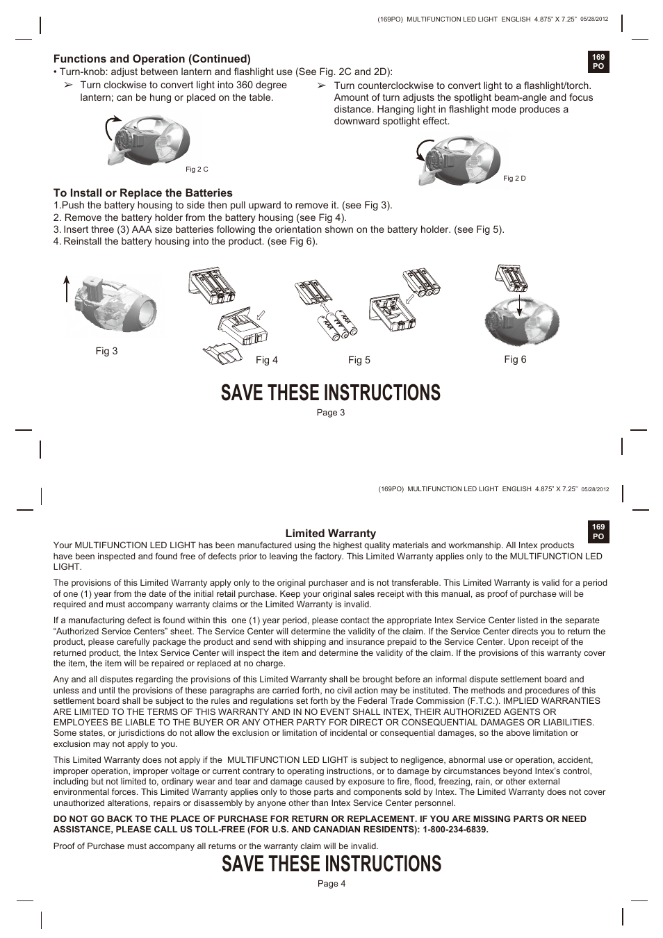Save these instructions | Intex CL1110 2013 User Manual | Page 2 / 2