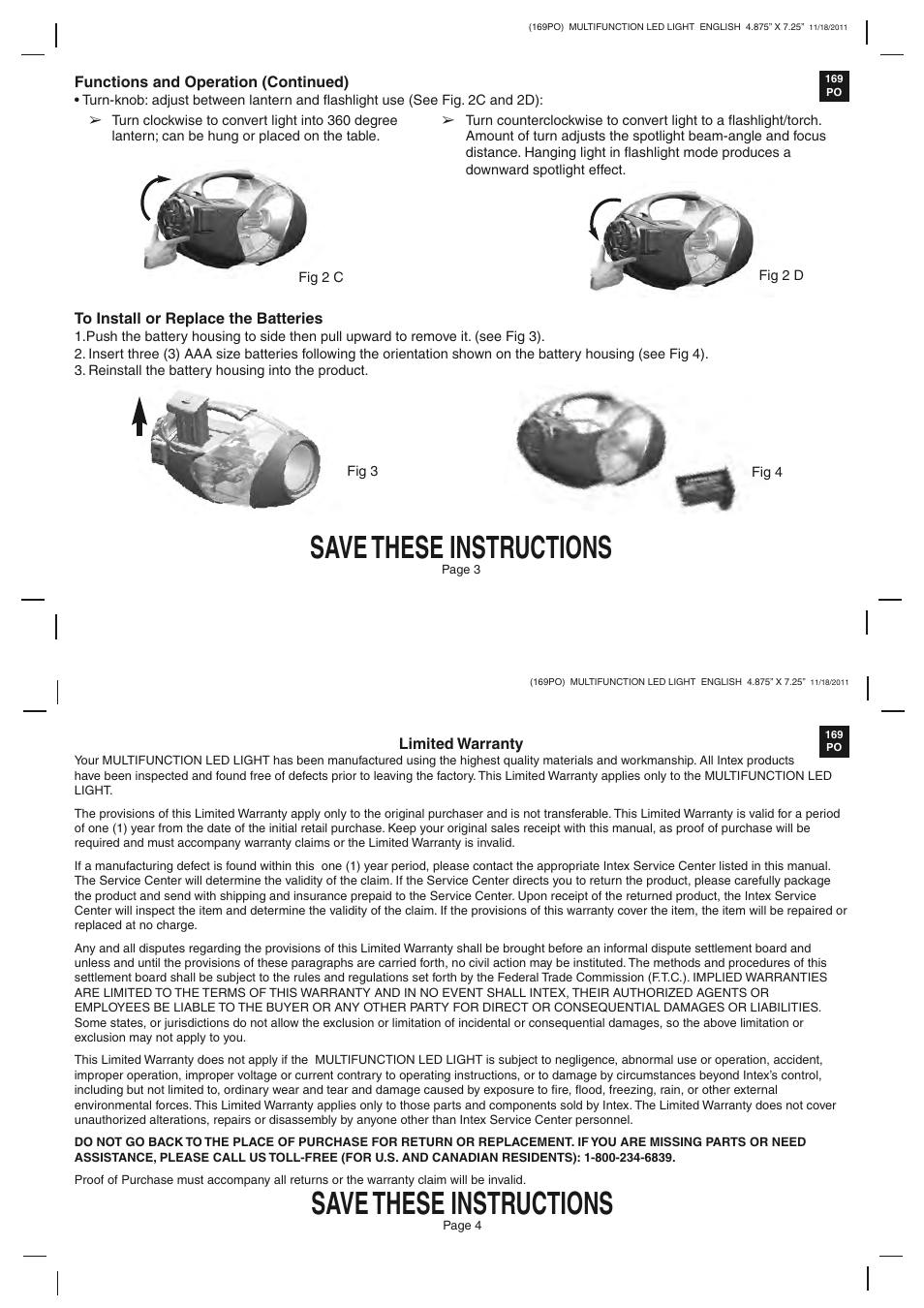 Save these instructions | Intex CL1110 2012 User Manual | Page 2 / 3