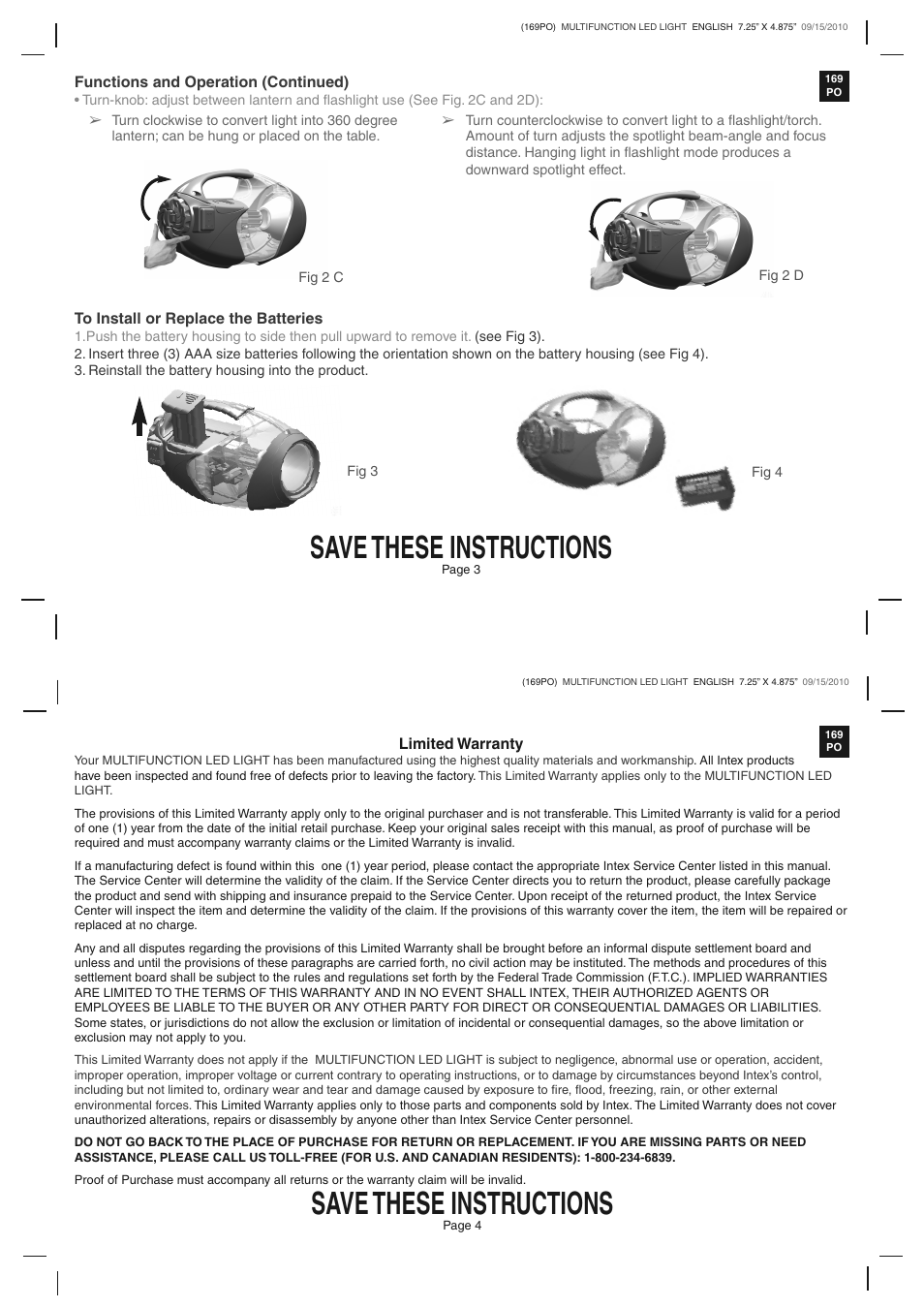 Save these instructions | Intex CL1110 2011 User Manual | Page 2 / 3