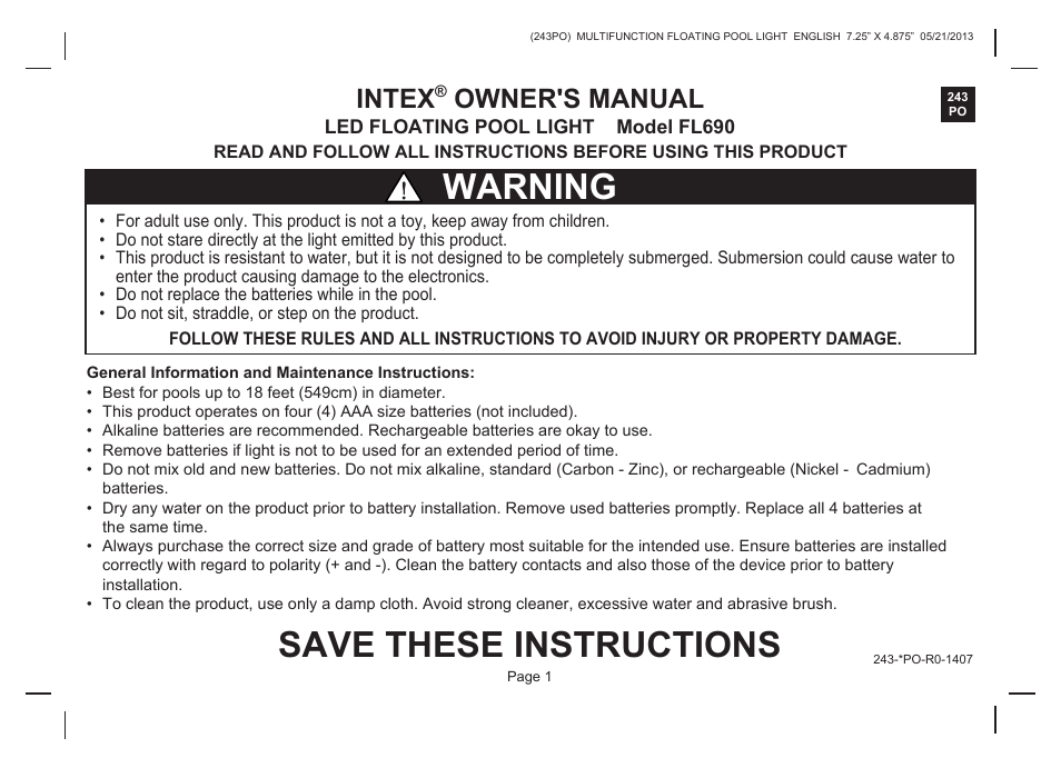 Intex FL690 User Manual | 4 pages