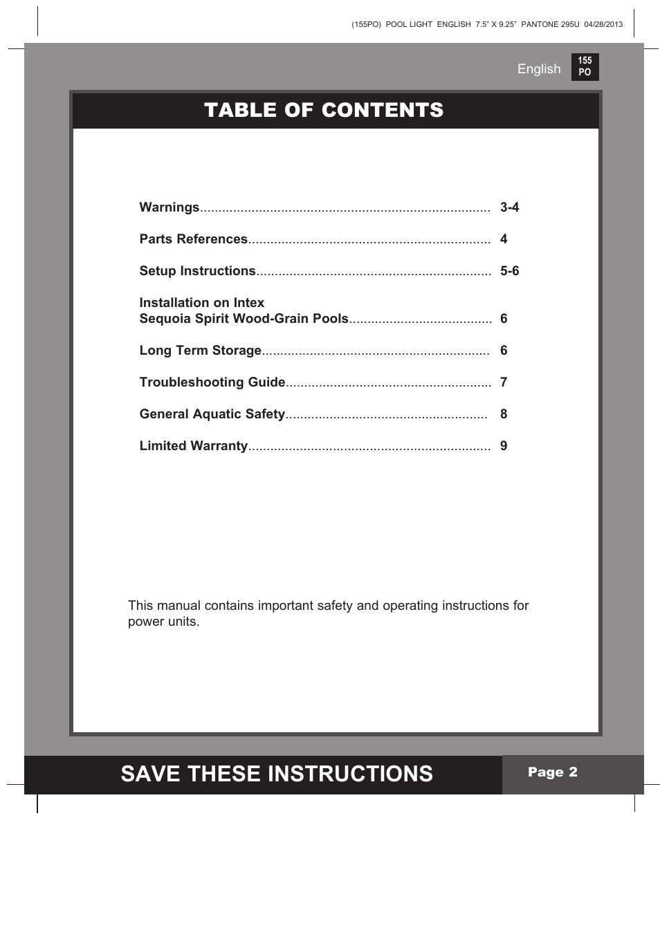 Intex WL3110 User Manual | Page 2 / 9