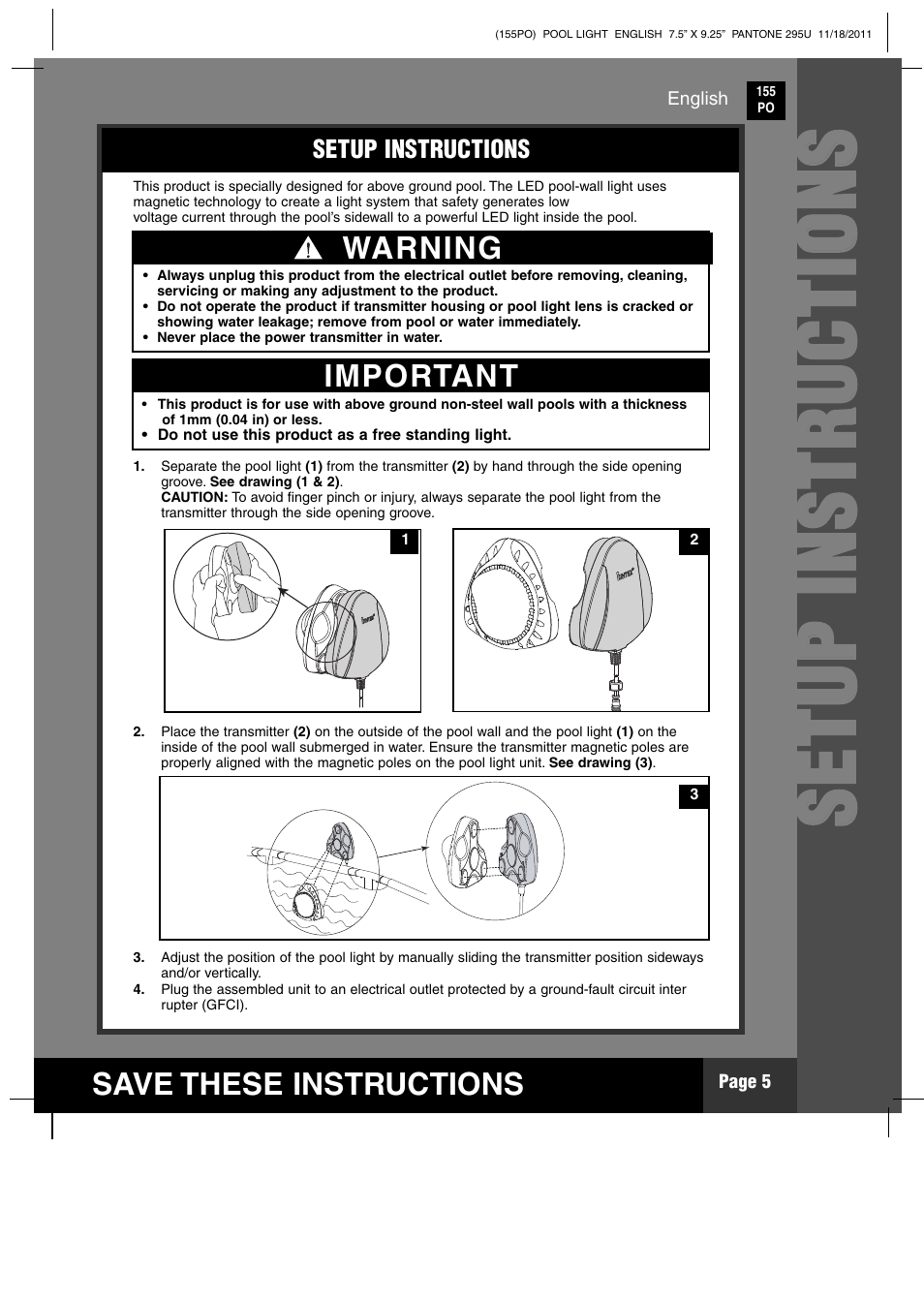 Ss ee tt uu pp ii nn ss tt rr uu cc tt iioo nn ss | Intex WL3110 2012 User Manual | Page 5 / 11
