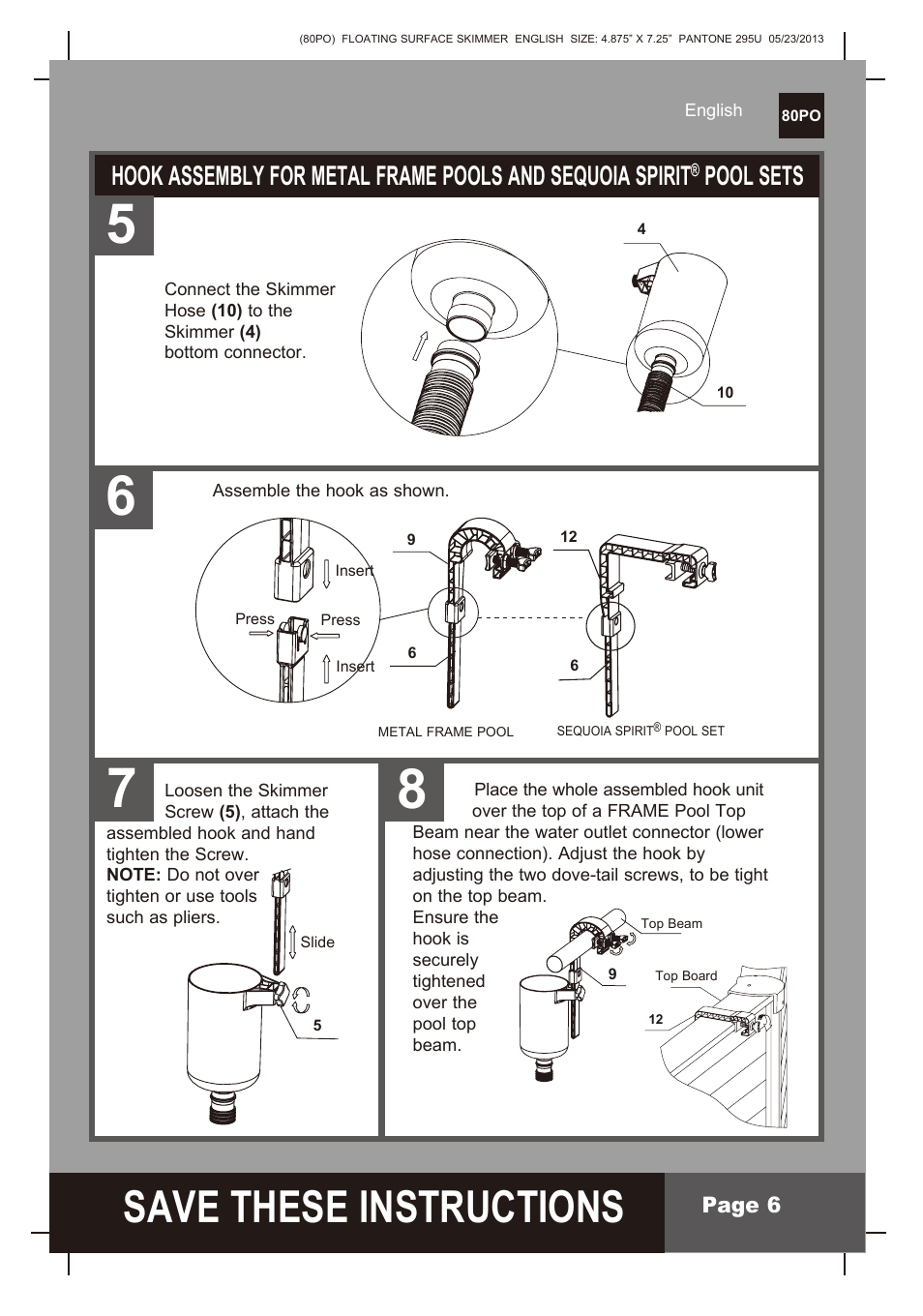 S ave these instructions, Pool sets | Intex Floating Surface Skimmer v.3 User Manual | Page 6 / 10