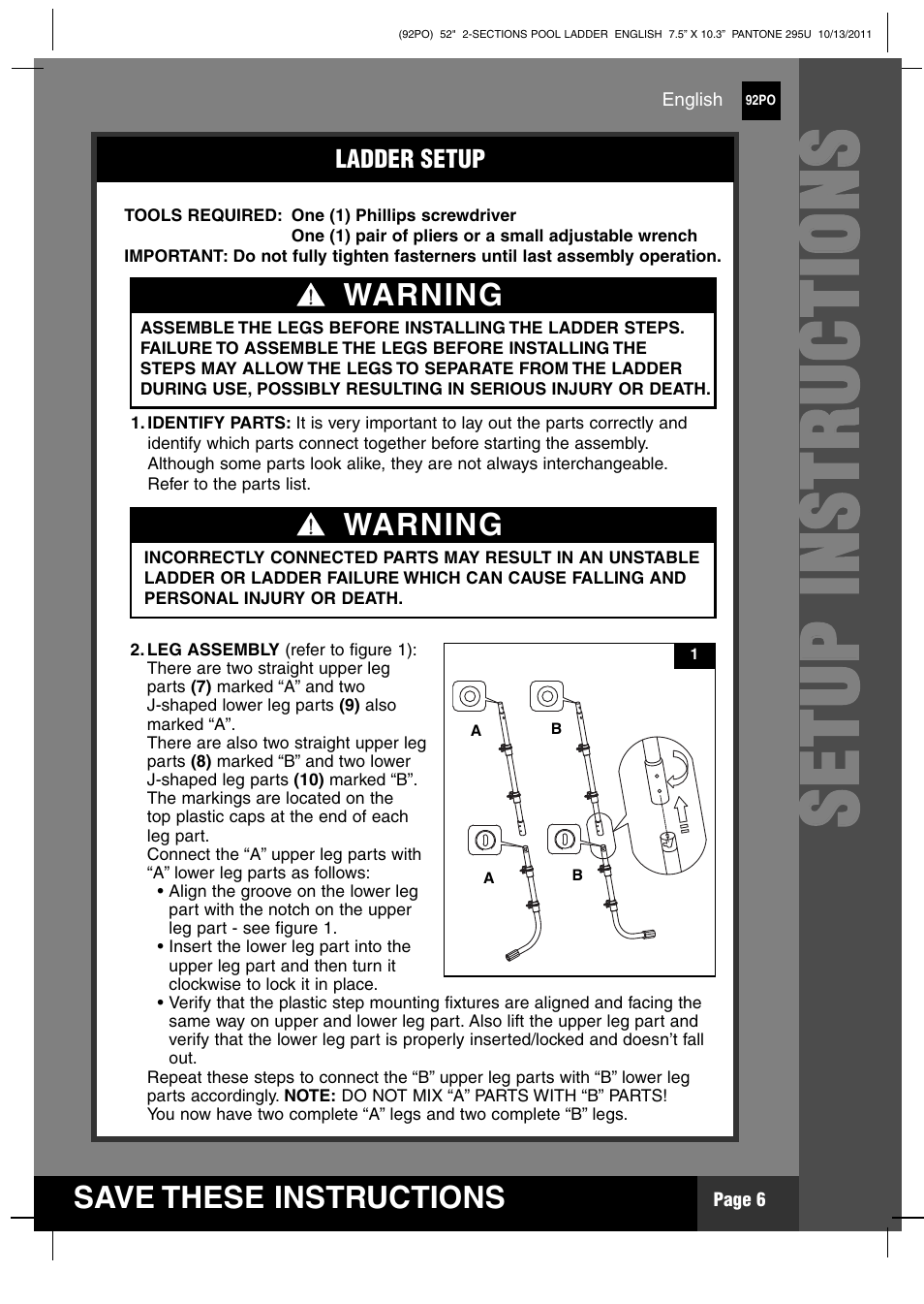 Ss ee tt uu pp ii nn ss tt rr uu cc tt iioo nn ss | Intex Pool Ladder For 52in (132 cm) model 2012 User Manual | Page 6 / 11