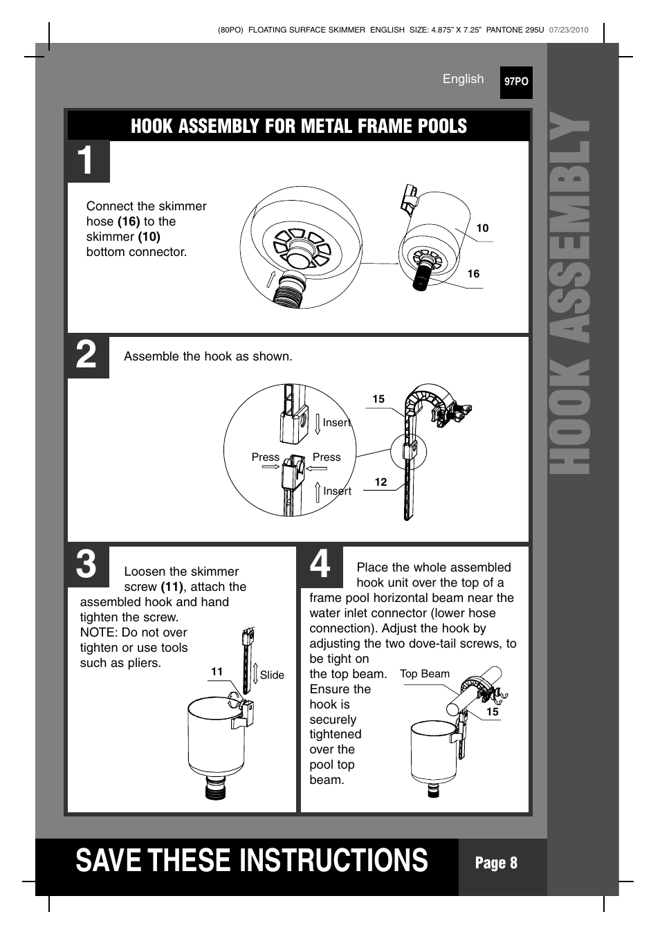 Hook a sse mb ly, S ave these instructions | Intex Deluxe Maintenance Kit 2011 User Manual | Page 8 / 20