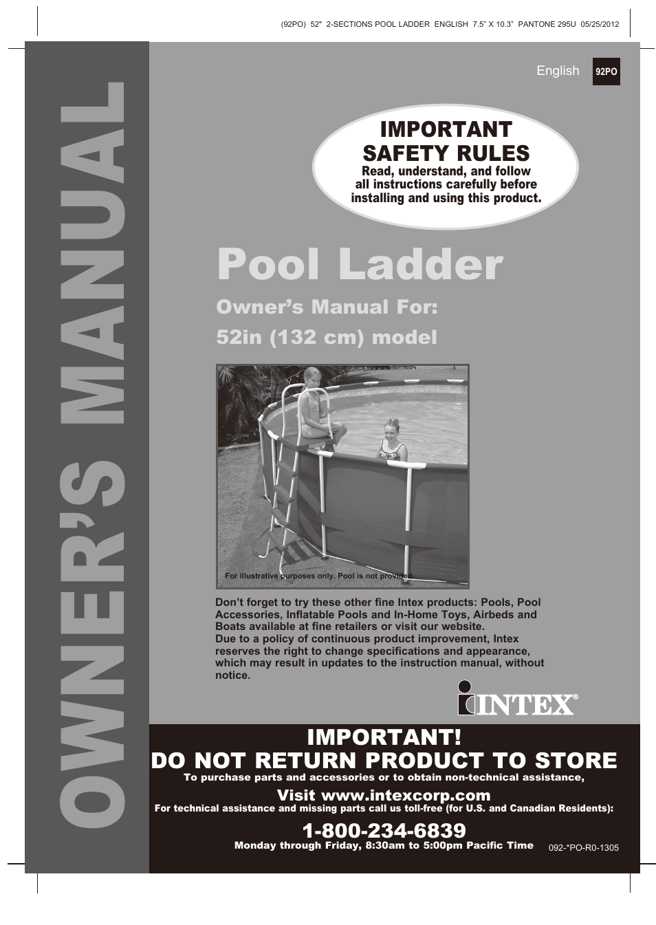 Intex Pool Ladder For 52in (132 cm) model 2013 User Manual | 10 pages