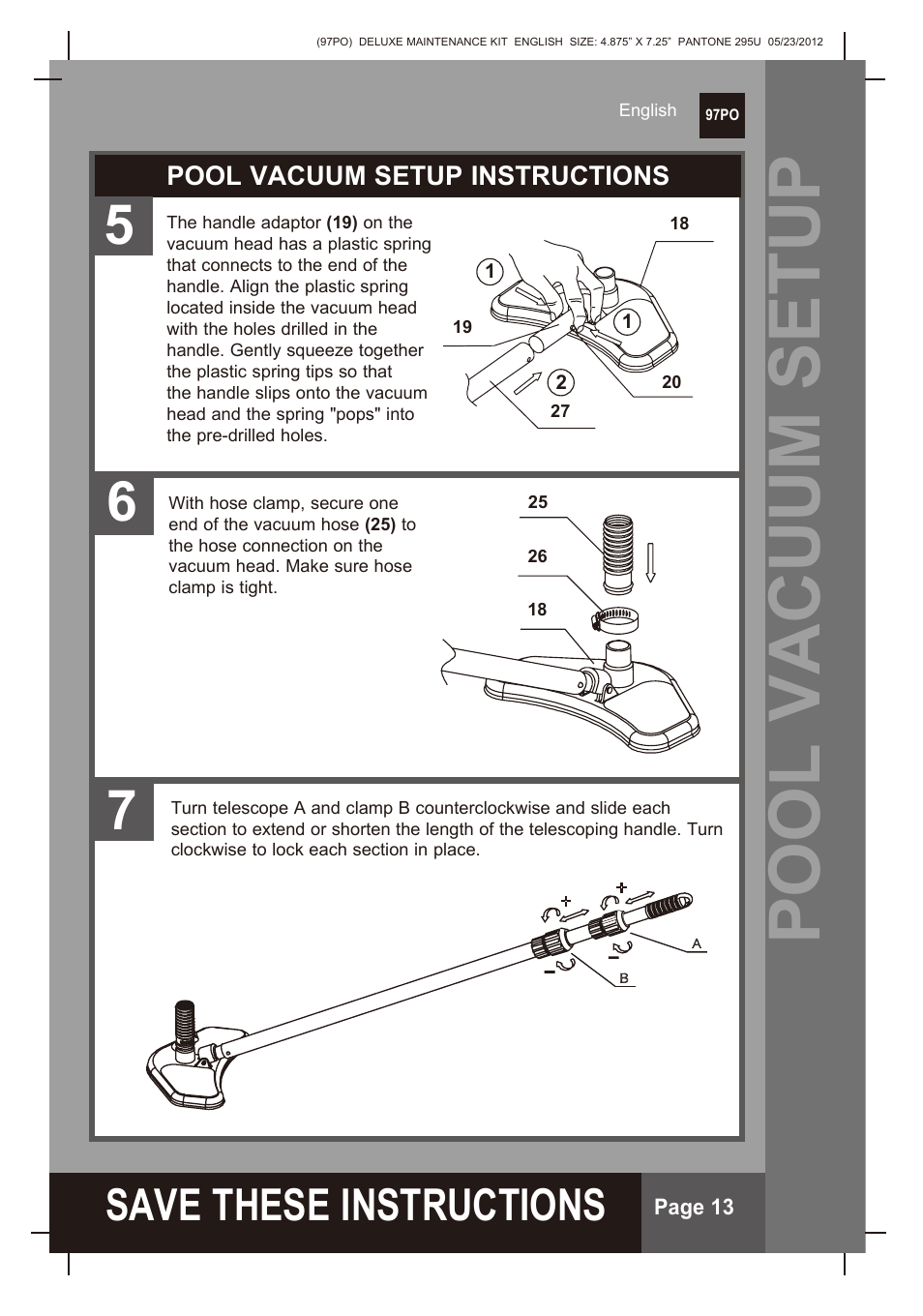 Pool vacuum setup, S ave these instructions | Intex Deluxe Maintenance Kit 2013 User Manual | Page 13 / 18