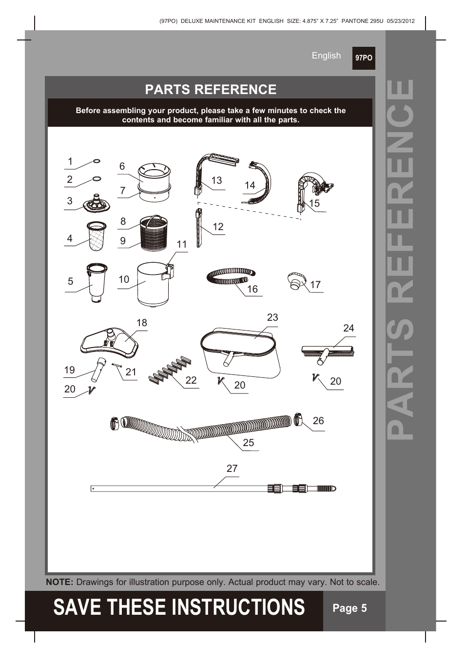 Parts reference, S ave these instructions | Intex Deluxe Maintenance Kit 2013 User Manual | Page 5 / 18