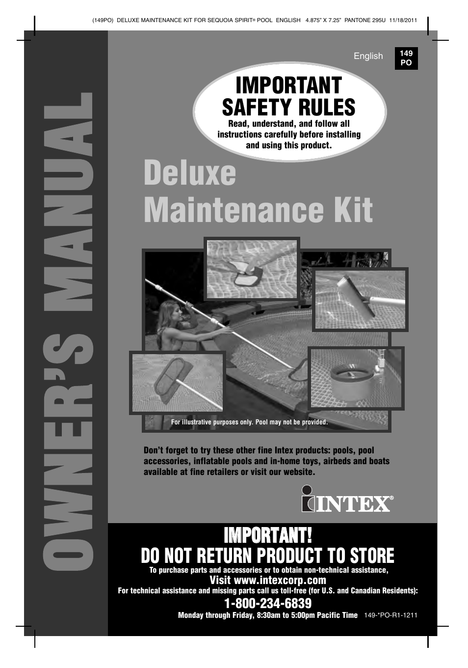 Intex Deluxe Maintenance Kit For 18 FT 8 IN X 53 IN SEQUOIA SPIRIT POOL 2012 User Manual | 17 pages