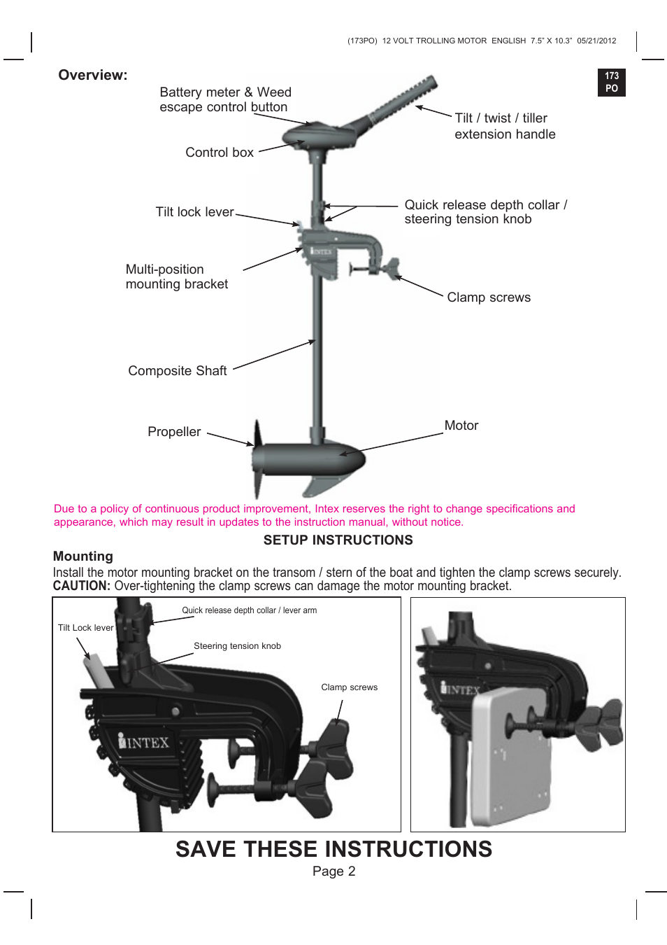 Save these instructions | Intex BM4212 2013 User Manual | Page 2 / 7