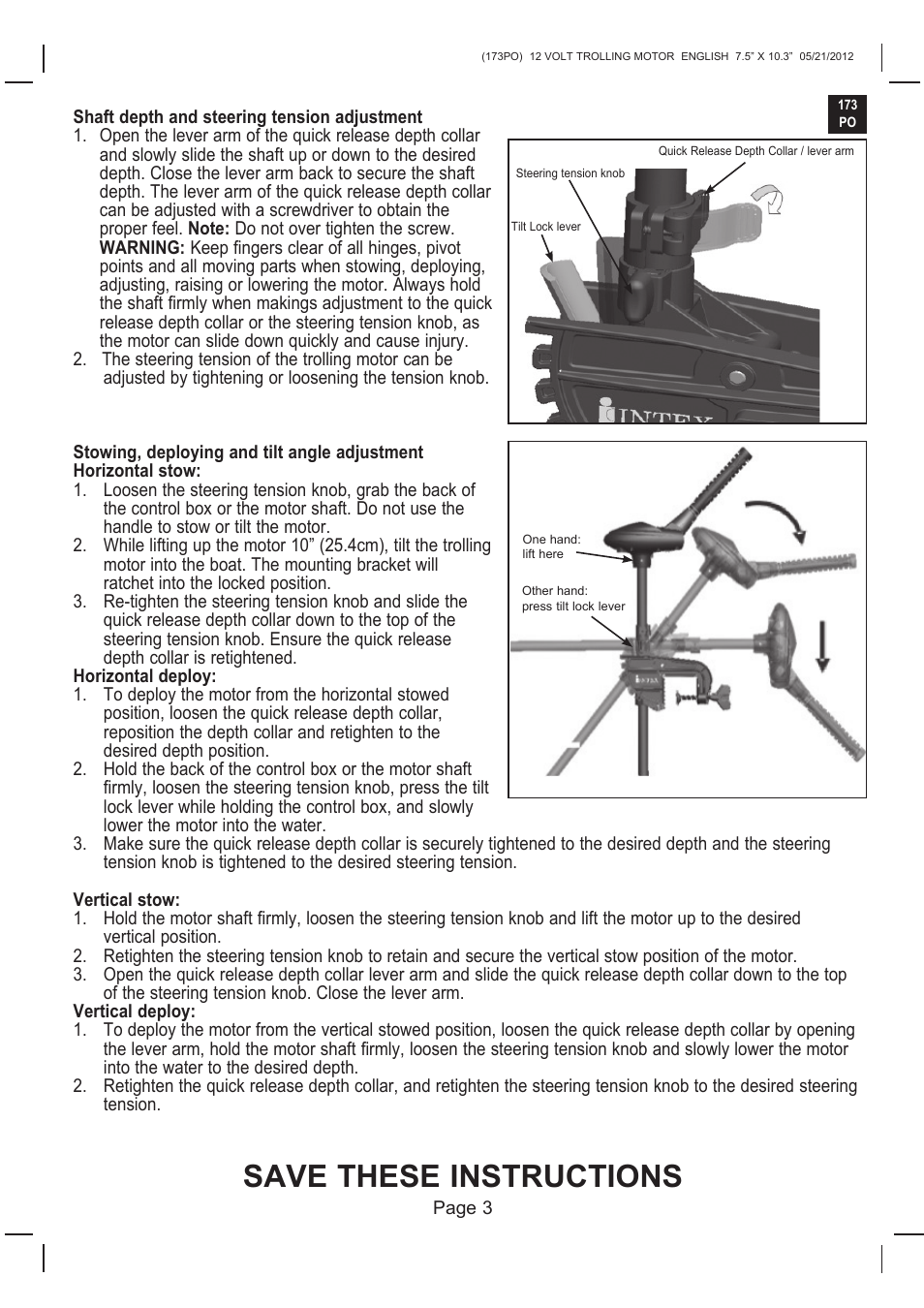 Save these instructions | Intex BM4212 2013 User Manual | Page 3 / 7