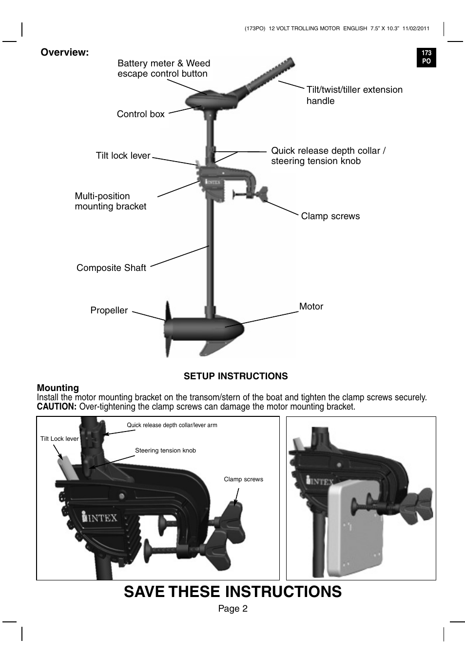 Save these instructions | Intex BM4212 2012 User Manual | Page 2 / 8