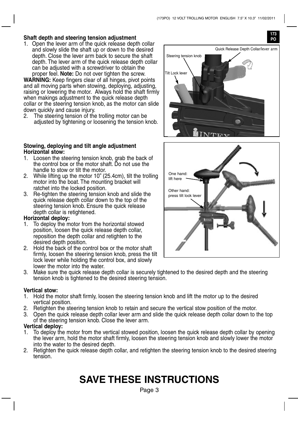 Save these instructions | Intex BM4212 2012 User Manual | Page 3 / 8