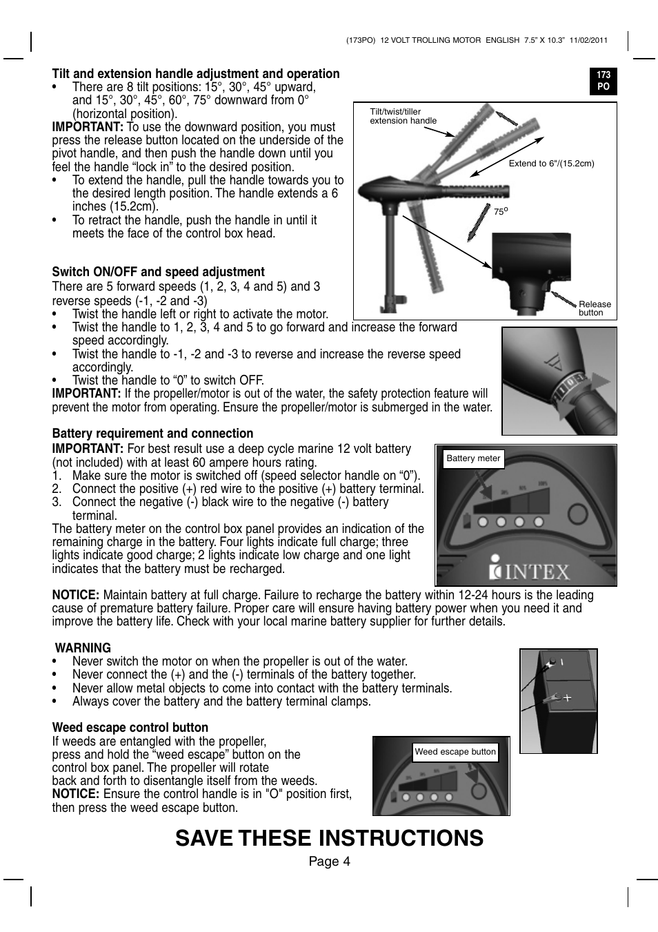 Save these instructions | Intex BM4212 2012 User Manual | Page 4 / 8