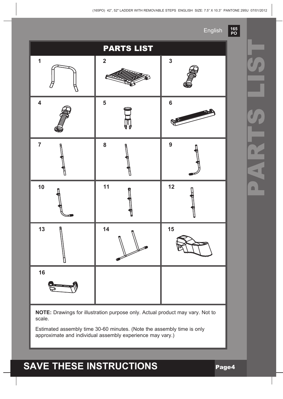 Parts list, Save these instructions | Intex Ladder with Removable Steps For 52in (132 cm) User Manual | Page 4 / 14