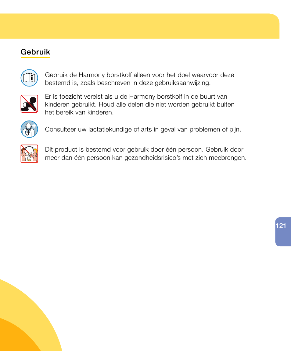 Belangrijke veiligheidsinformatie | Medela Harmony User Manual | Page 121 / 172