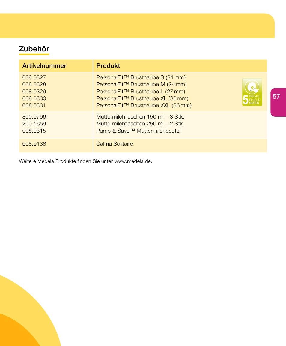Zubehör | Medela Harmony User Manual | Page 57 / 172