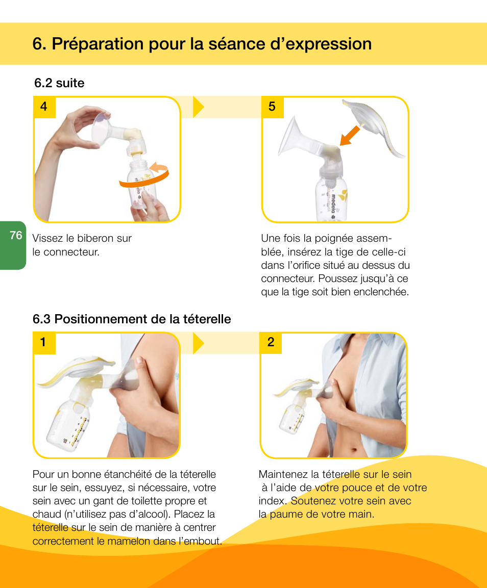 Préparation pour la séance d’expression | Medela Harmony User Manual | Page 76 / 172