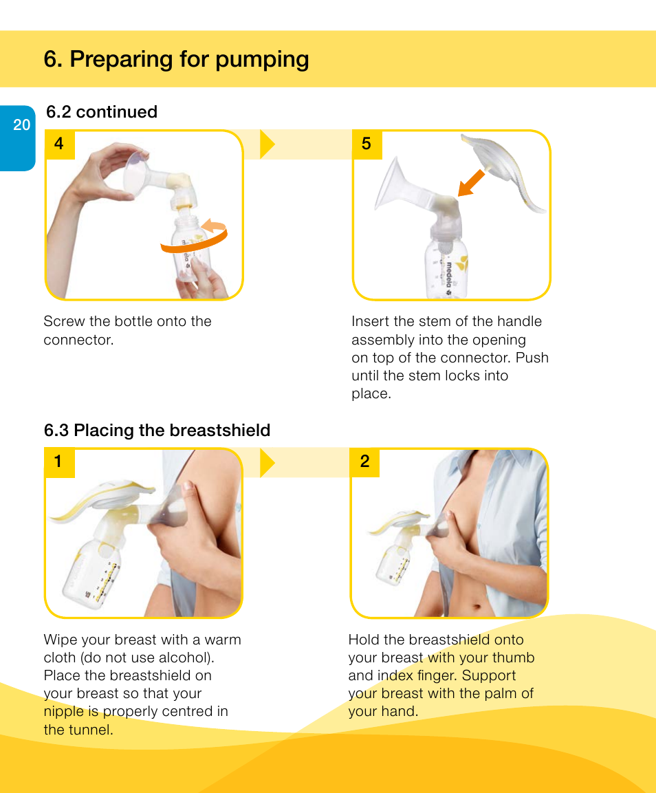 Preparing for pumping | Medela Harmony User Manual | Page 20 / 88