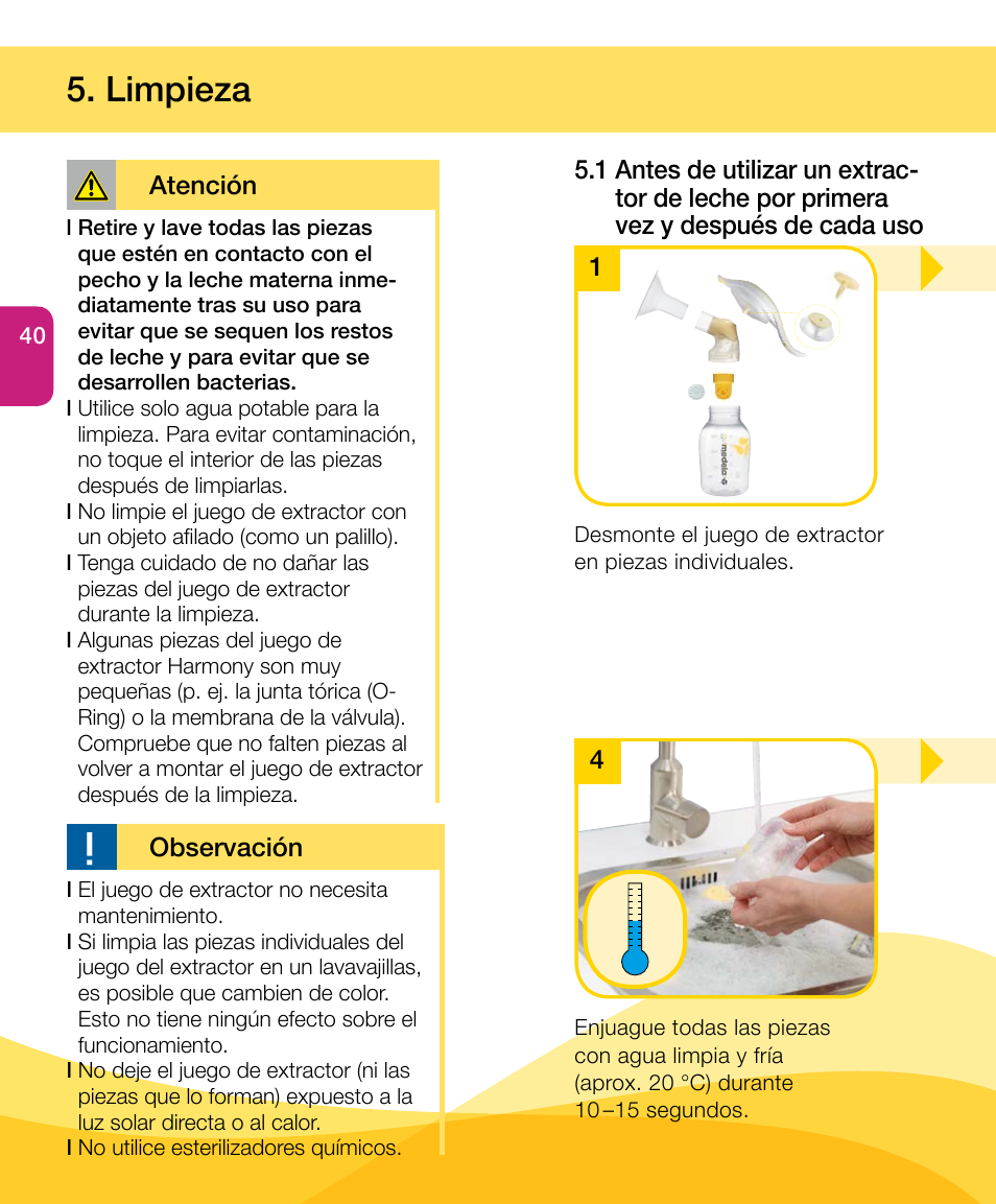 Limpieza | Medela Harmony User Manual | Page 40 / 88