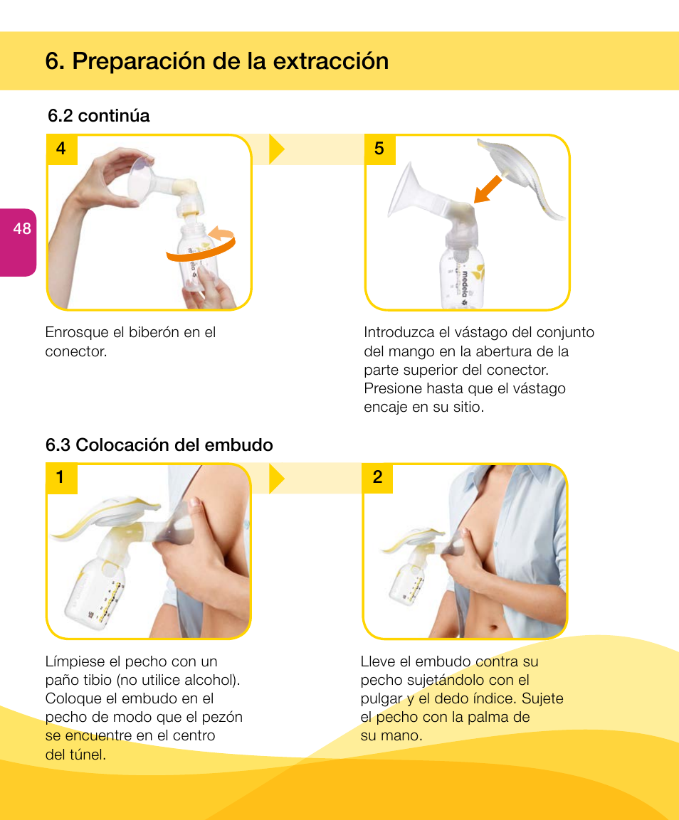 Preparación de la extracción | Medela Harmony User Manual | Page 48 / 88