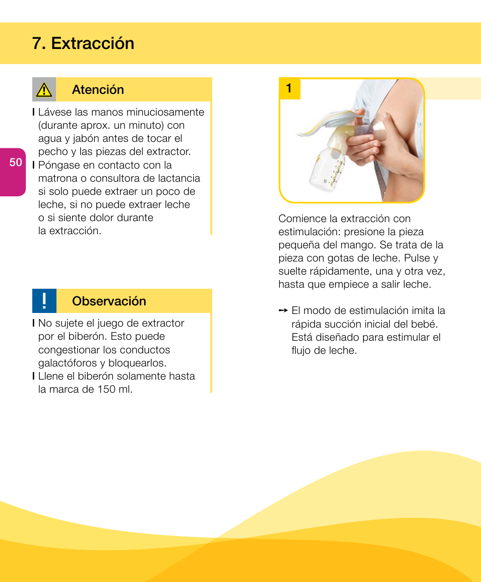 Extracción | Medela Harmony User Manual | Page 50 / 88