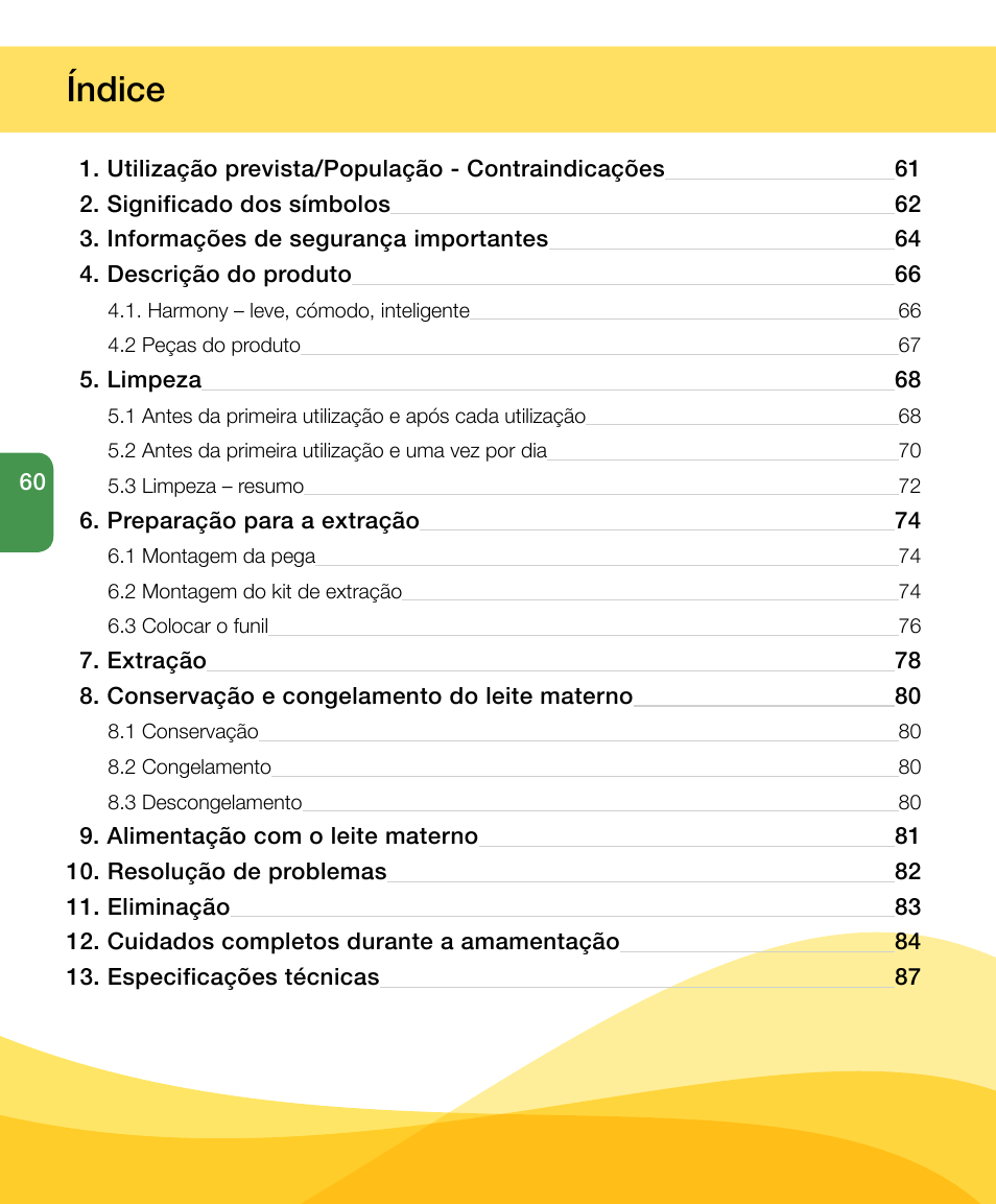 Índice | Medela Harmony User Manual | Page 60 / 88