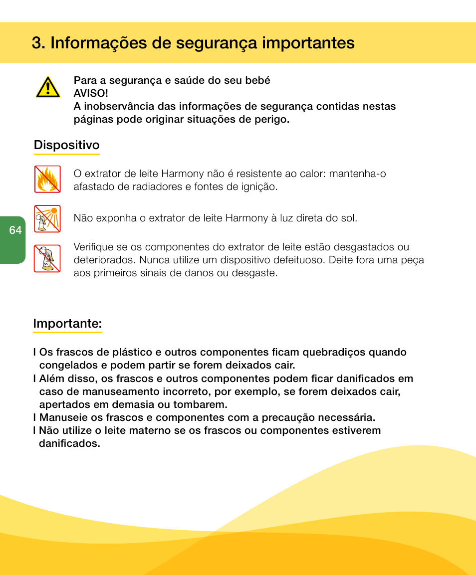 Informações de segurança importantes | Medela Harmony User Manual | Page 64 / 88
