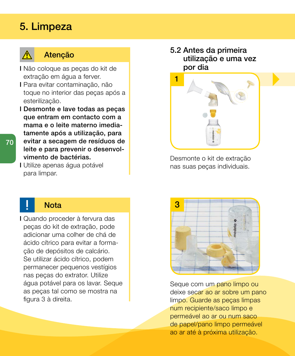 Limpeza | Medela Harmony User Manual | Page 70 / 88