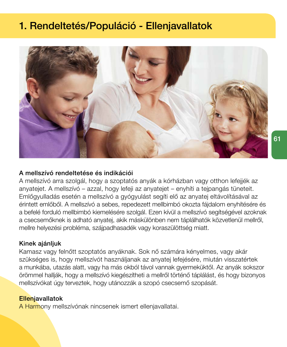 Rendeltetés/populáció - ellenjavallatok | Medela Harmony User Manual | Page 61 / 144