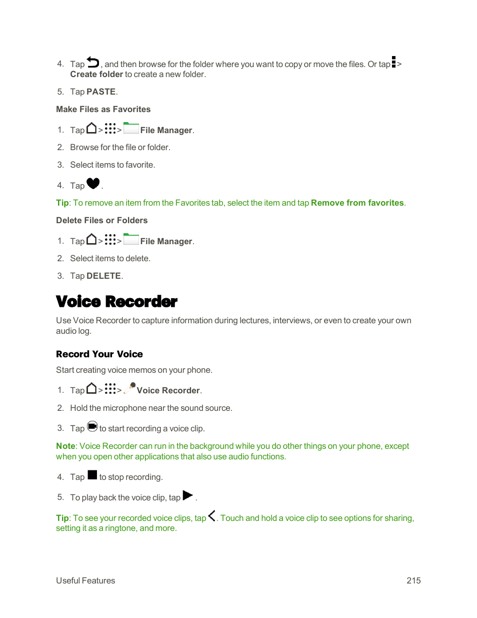Voice recorder, Voice, Recorder | HTC One M9 User Manual | Page 228 / 304