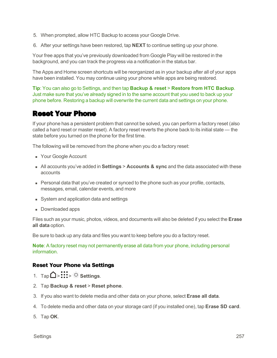 Reset your phone | HTC One M9 User Manual | Page 270 / 304