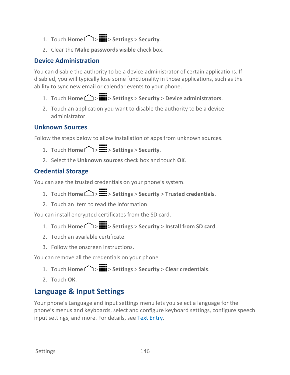 Language & input settings | Kyocera Hydro LIFE User Manual | Page 155 / 181