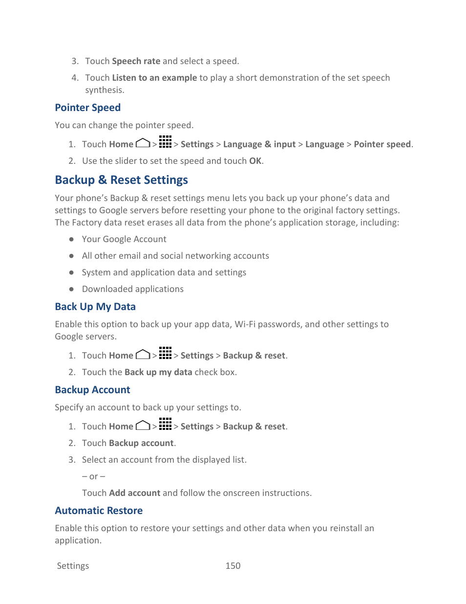 Backup & reset settings | Kyocera Hydro LIFE User Manual | Page 159 / 181