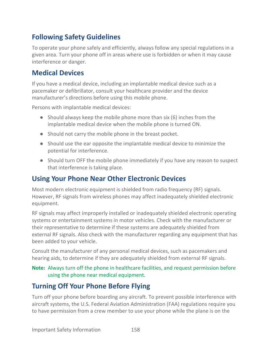 Following safety guidelines, Medical devices, Using your phone near other electronic devices | Turning off your phone before flying | Kyocera Hydro LIFE User Manual | Page 167 / 181
