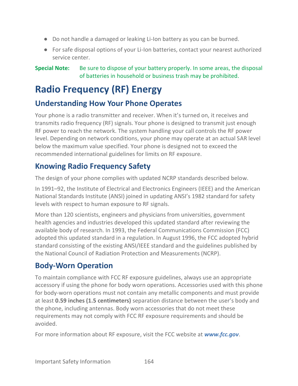 Radio frequency (rf) energy, Understanding how your phone operates, Knowing radio frequency safety | Body-worn operation | Kyocera Hydro LIFE User Manual | Page 173 / 181