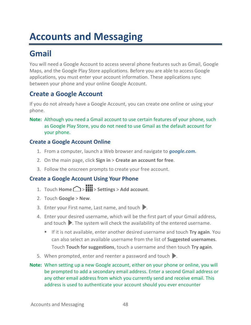 Accounts and messaging, Gmail, Create a google account | Kyocera Hydro LIFE User Manual | Page 57 / 181