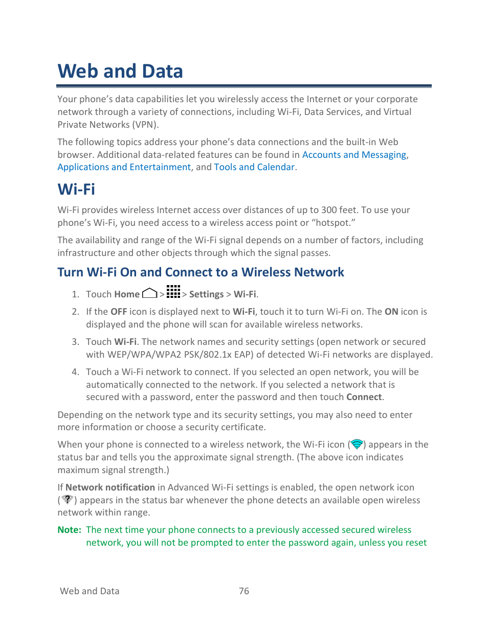 Web and data, Wi-fi, Turn wi-fi on and connect to a wireless network | Kyocera Hydro LIFE User Manual | Page 85 / 181
